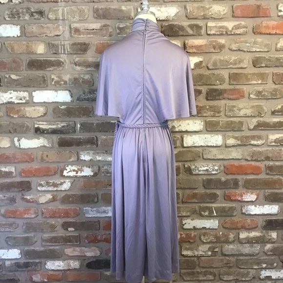 BEEGE JW Woman’s VINTAGE Lavender High Neck Drape Front Flutter Belted Dress S - Picture 2 of 9
